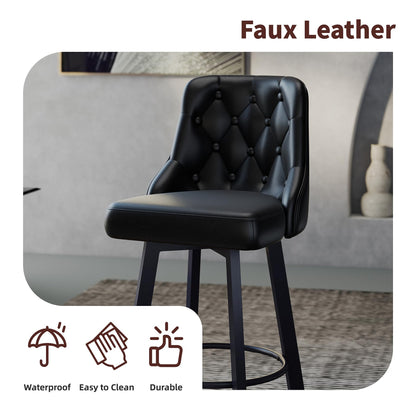 Youhauchair Bar Stools Set of 3, 26" Tufted Modern Counter Height Barstools with Back & Footrest & Metal Leg, Faux Leather Upholstered Bar Chair for Kitchen Island, Dining Room, Pub, Cafe, Black