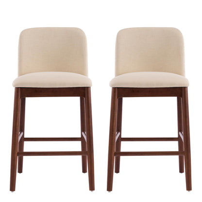 Christopher Knight Home Yumi Counter Height Bar Stools Set of 2, Fabric Upholstered Bar Stool for Kitchen Island, Armless Rubberwood Counter Stools with Solid Backrest + Footrest, Beige + Dark Walnut