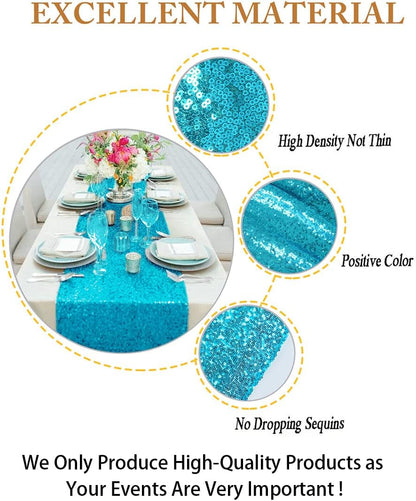 ShiDianYi Turquoise Sequin Table Runner, 14" x 108" Aqua Blue