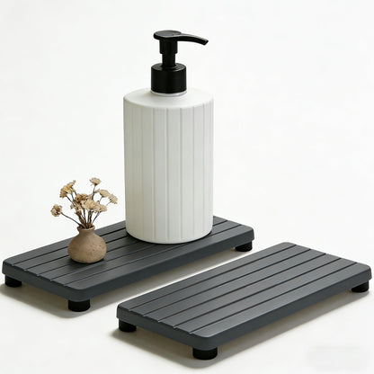 2PCS Stone Drying Tray, Water Absorbing Stone Tray for Sinks, Neat Diatomite Sink Trays, Fast Drying Kitchen Sponge Hand Soap Holder, Instant Dry Sink Coasters Used for Bathroom Counter -Dark Gray