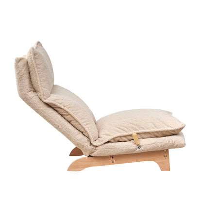Foldable Reclining Sofa Chair with Adjustable Headrest, Ergonomic Lounge Chair for Living Room, Bedroom, Balcony, Reading, Gaming, and Meditation, Beige Fabric Single Seat with Metal Frame