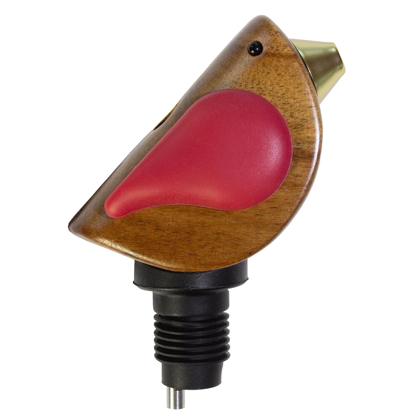Songbird Specialties Wine Bottle Pourer, Fun Wine Pourer Spout Sings While It Pours, Airtight Wine Bottle Sealer, Acacia Wood with Red Wings