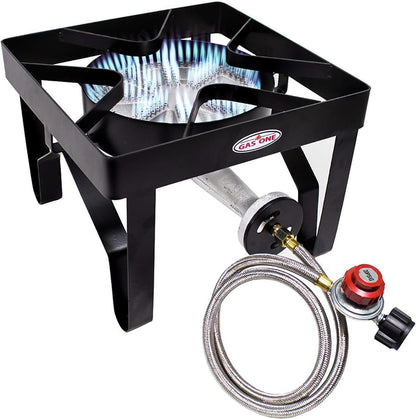 GasOne 200K BTU Propane Burner – Heavy-Duty Propane Stove – Outdoor Burner with Adjustable 0-20Psi Regulator and Steel Braided Hose – Ideal for Home Brewing, Turkey Fry