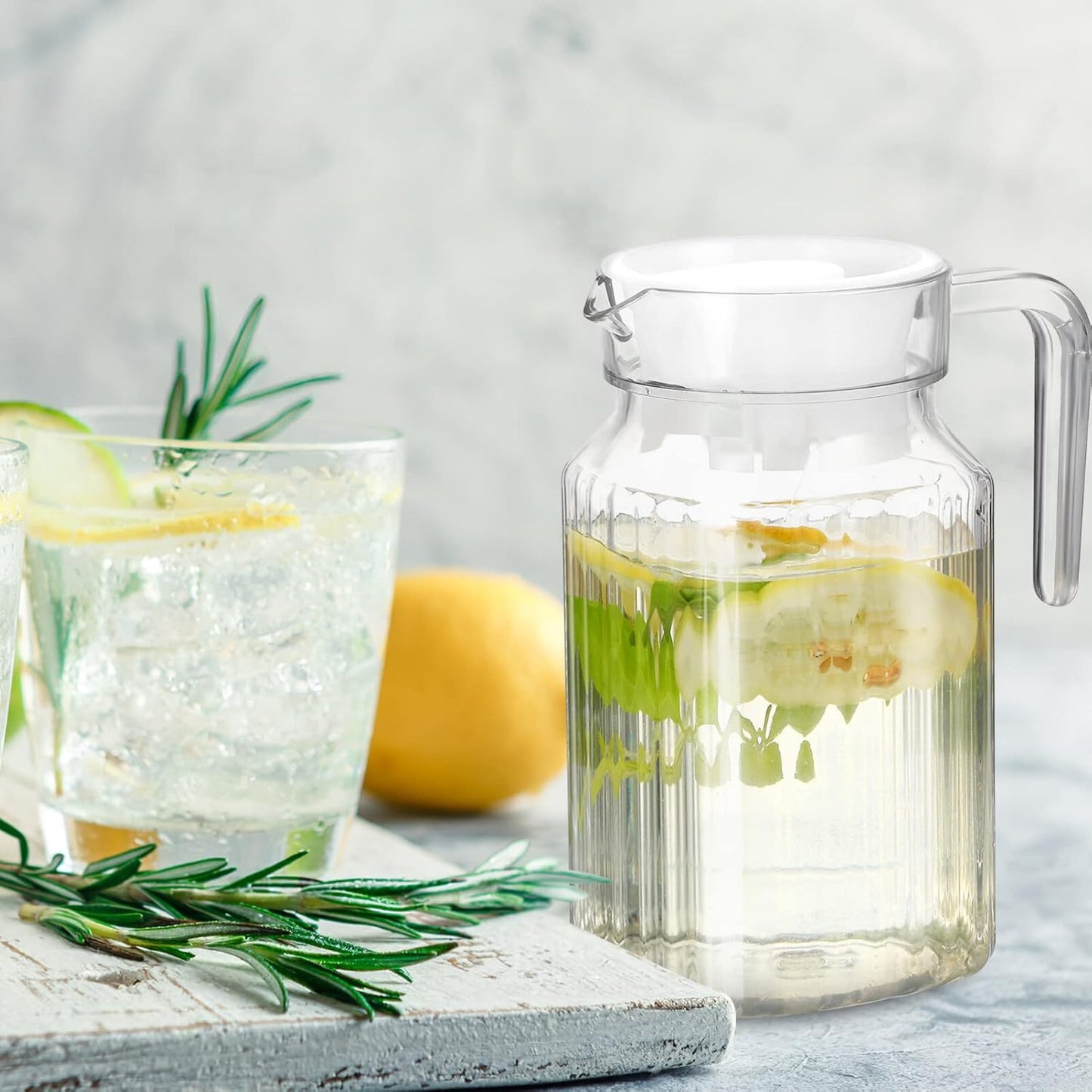 SEWACC 2 Pcs Pot Cold Water Bottle, 21oz/600mL Glass Pitcher with Lid, Covered Pitchers for Iced Tea, Fridge Jug Water