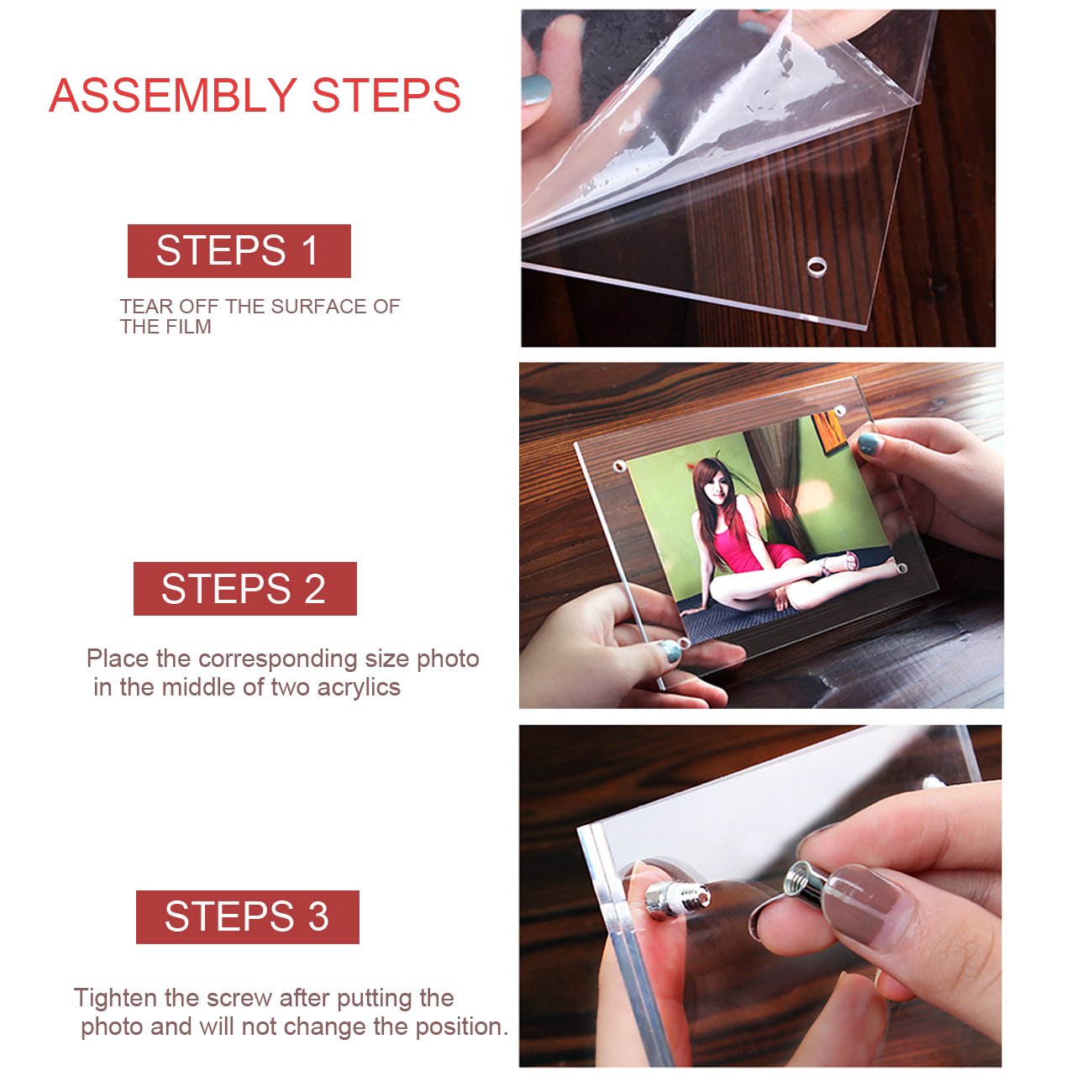 Acrylic Photo Frame Brackets for Hanging or Wall Mount - Floating and Desktop Picture Frame (5x7 inch, 5 Pack)