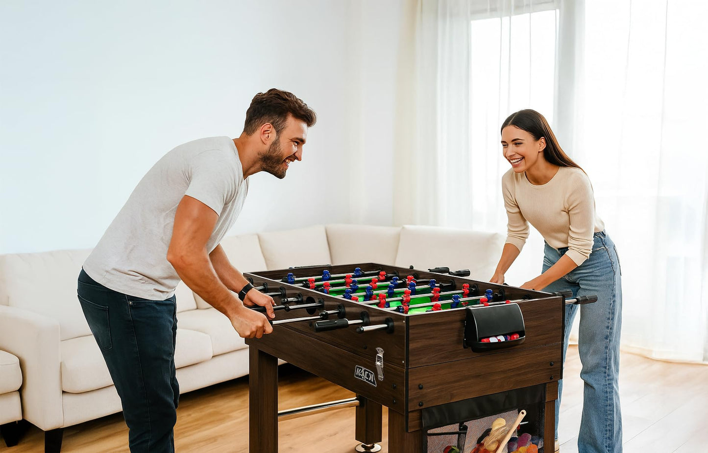KICK Morpheus 55" 5-in-1 Multi-Game Table (Brown) – Foosball, Billiards/Pool, Ping Pong, Glide Hockey, and Basketball