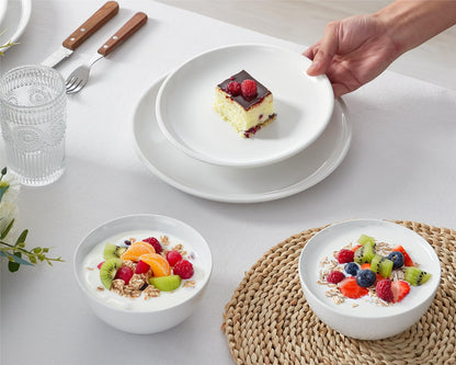 ONEMORE Plates and Bowls Set 12 Pcs,Stoneware Dinnerware Sets for 4 Microwavable,Oven & Dishwasher Safe Porcelain,Scratch Resistant Dishes Set,White
