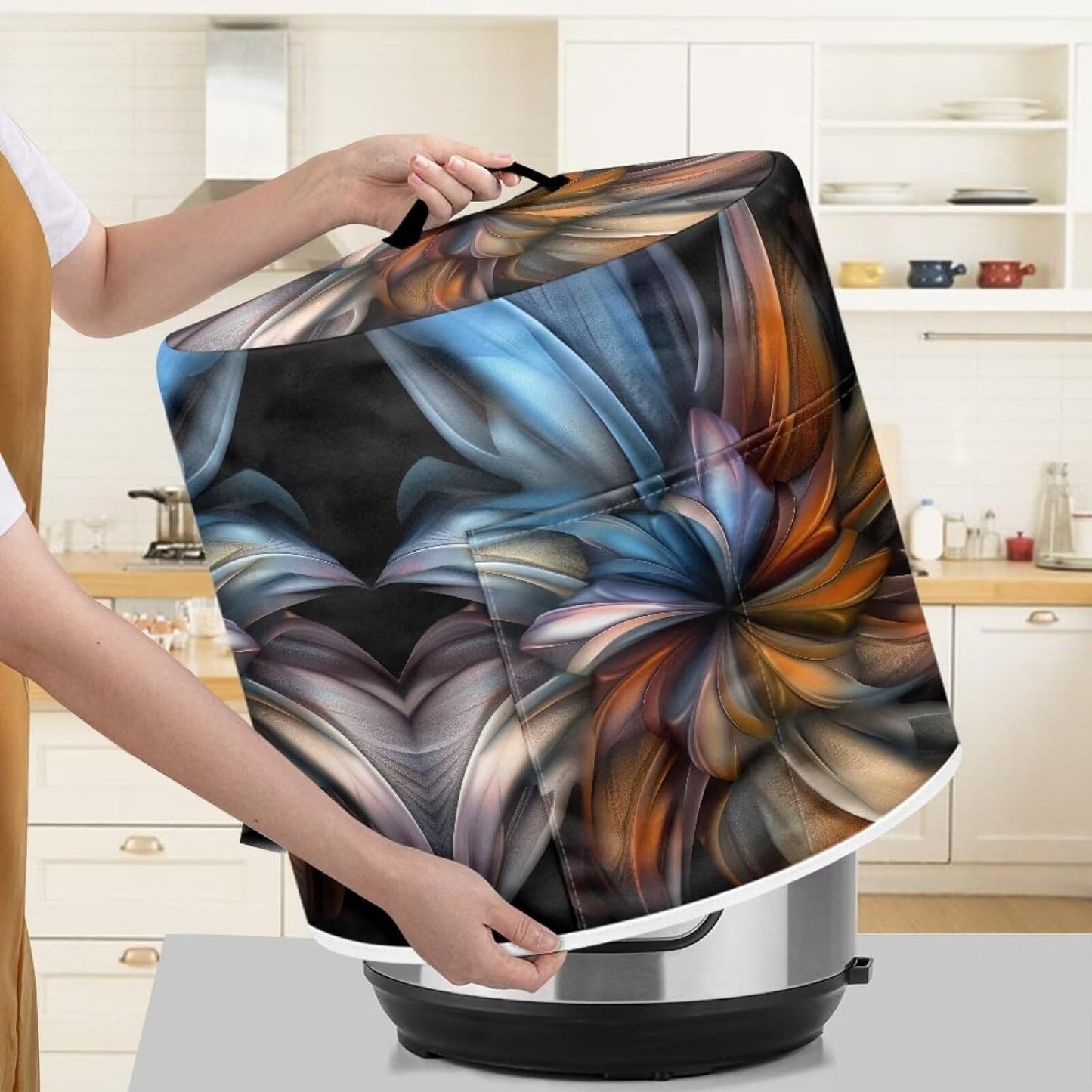 Boho Floral Pressure Cooker Cover, Dust-proof Cover for Rice Cooker Air Fryer with Top Handle and Pocket