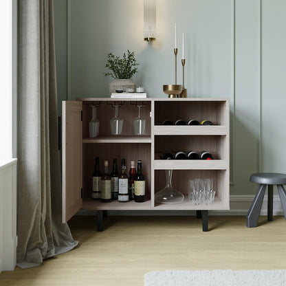 Flash Furniture Elmont Bar and Sideboard with Bottle and Stemware Storage, Open Lower Shelf, 2 Open Bottle Shelves, 3 Cabinet Stemware Hangers, Gray