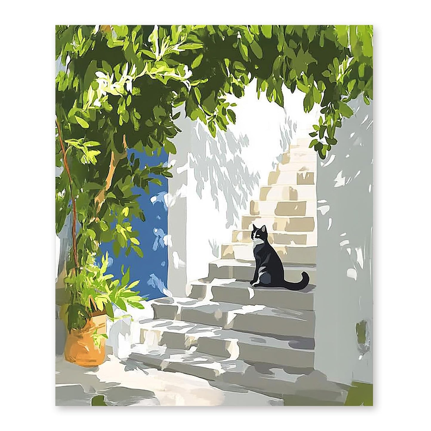 bitCNY 5D Diamond Painting Black Cat on Stairs, Full Drill DIY Diamond Art Kits for Adults, Modern Minimalist Animal Wall Decor 9.8x11.8 Inch
