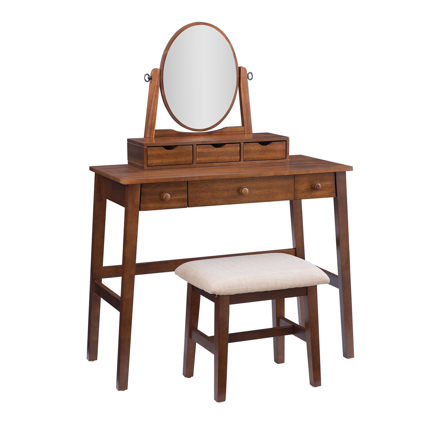 Linon MidCentury Walnut Upholstered Seat Beverly Vanity Set, Medium