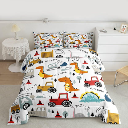 Set Set Set Set Set Feelyou Construction Comforter Kids Cartoon Dinosaur Comforter Cover for Boys Equipment Trucks
