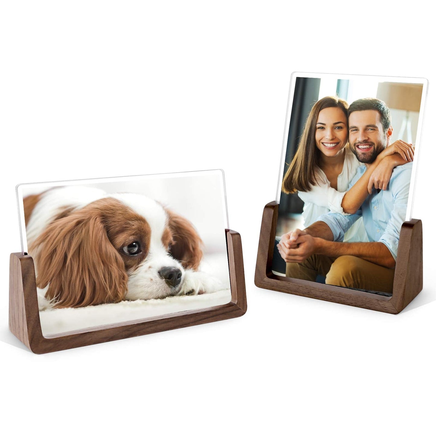 Mixoo 4x6 Picture Frame 2 Pack - Rustic Wooden Picture Frames with Walnut Wood Base and High Definition Break Free Acrylic Photo Covers for Desk Tabletop Display Teacher Appreciation Gifts (Horizontal + Vertical)