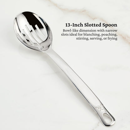 Hestan Provisions Chef's Tools, Deluxe Tool Set (6-Piece) with Porcelain Holder/Bain Marie & Stainless Steel: Solid Spoon, Ladle, Pasta Fork, Turner/Spatula, French Whisk