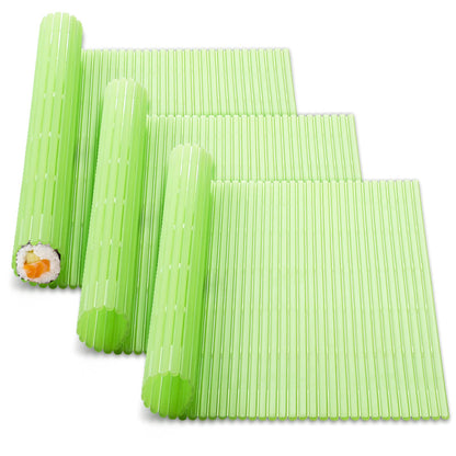 Hoolerry 3 Pieces Kitchen Sushi Rolling Mat Non Stick Japanese Plastic Sushi Plates Making Kit Rolling Maker Homemade for Kitchen Home Cooking DIY(Green)