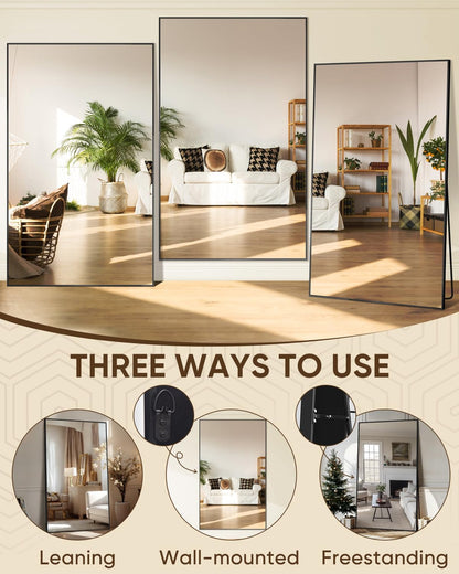 Antok Full Length Mirror, 82"x44" Floor Mirror, Floor Standing Freestanding Full Body Mirror with Stand for Bedroom, Hanging Mounted for Living Room Cloakroom, Black