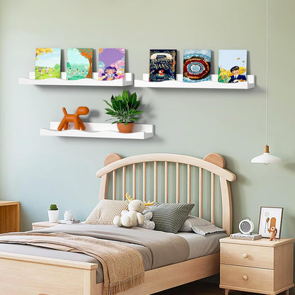 15.7 Inches, Set 3, AZSKY Floating Bookshelf for Kids, Cloud Picture Ledge Shelf - White, Nursery Book Shelves