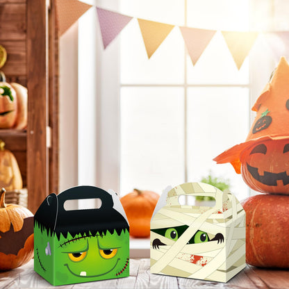 WEEPA 24 Pcs Halloween Treat Boxes Trick or Treat Candy Boxes Cardboard Paper Boxes with Handles for Halloween Party Favor Supplies