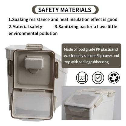 Qiveno Large Flour Storage Container Bin 25lb, 2Pack Airtight Rice Storage Containers with Wheels Seal Locking Lid, BPA Free with Measuring Cup&Scoop for Flour, Rice, Grain(Gray)