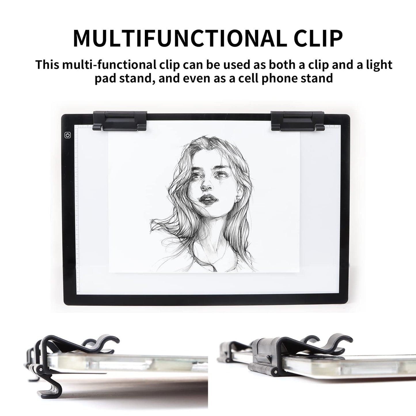 TOHETO A2 Light Pad Super Thin 7mm Portable Stepless Dimmable Brightness Large Light Box Copy Board for Diamond Painting Weeding Vinyl with 2 Multi-Functional Clips 12V 2A Adapter (23.7''x15.8'')