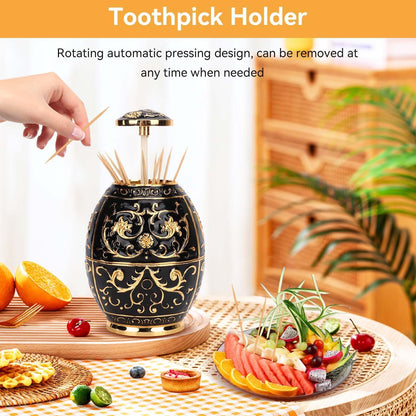 Retractable Toothpick Holder Portable Toothpick Dispenser Hand Push Toothpicks Case Automatic Retro Pop up Toothpicks Storage Organizer Container for Kitchen Home Restaurant Decoration(Gold+Black)