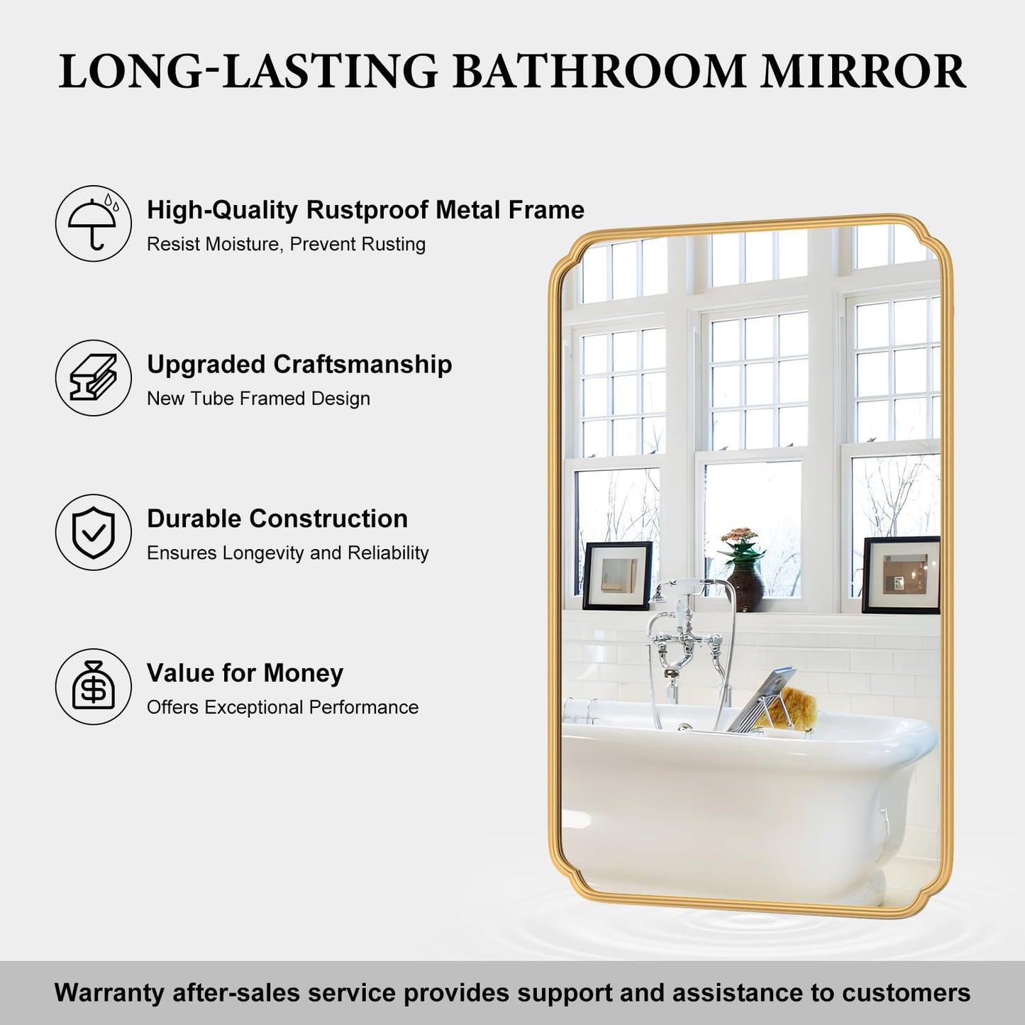 Ferytange 55X36 Inch Gold Metal Framed Bathroom Mirror for Wall, Large Rounded Rectangle Bathroom Vanity Mirror Farmhouse, Anti-Rust, Tempered Glass, Hangs Horizontally or Vertically
