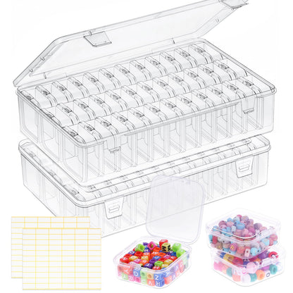 OUTUXED Bead Organizer Box, 72Pcs Small Clear Plastic Bead Storage, Mini Craft Storage Containers Boxes with Hinged Lid and Labels for Bracelets, Making DIY Jewelry Craft Nail, Screws, Seeds