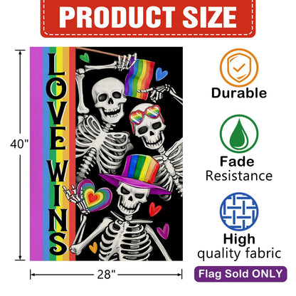 Dyrenson Pride Love Wins Rainbow Gothic Skeleton 28 x 40 House Flag Double Sided, Skull LGBTQ Gay Lesbian Garden Yard Decoration, LGBT Bisexual Pansexual Burlap Outdoor Decor Decorative Large Flag