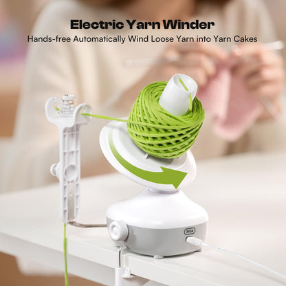 Caydo Electric Yarn Winder, Automatic Yarn Cake Winder with Dual Tension Spring Stepless Speed, Compact 7oz Portable Yarn Winder for Crocheting, Ideal Gift for Crochet & Knitting Lovers(White)