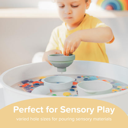 Inspire My Play 3 x Green Silicone Collapsible Funnels for Kids - Sensory Play Funnel Toys for Kids - Pouring Toys for Toddlers - Food Safe Sensory Bin Tools and Accessories