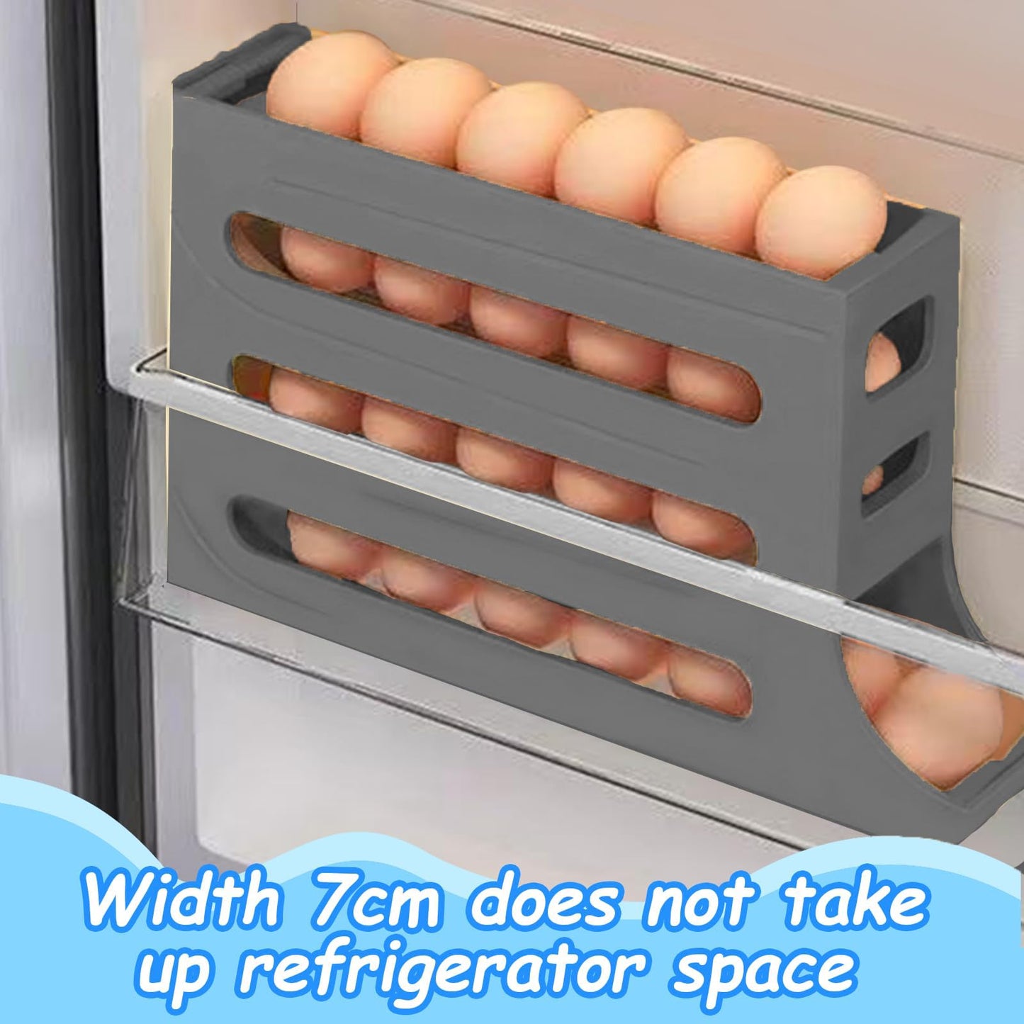 Jofarstep Egg Holder for Fridge, 4 Tiers Dispenser, 30 Egg Container Refrigerator, Large Capacity Organizer Automatic Fridge Rolling Egg Container for Pantry Countertop (Grey)