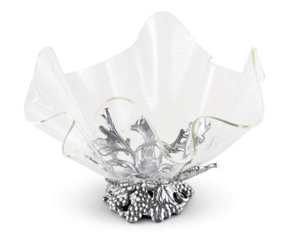 Arthur Court Acrylic Bowl Grapevine Stand Pattern Sand Casted in Aluminum with Artisan Quality Hand Polished Tarnish Free Stand Lightweight Serving Bowl Diameter: 11 inch Tall: 9.25 inch