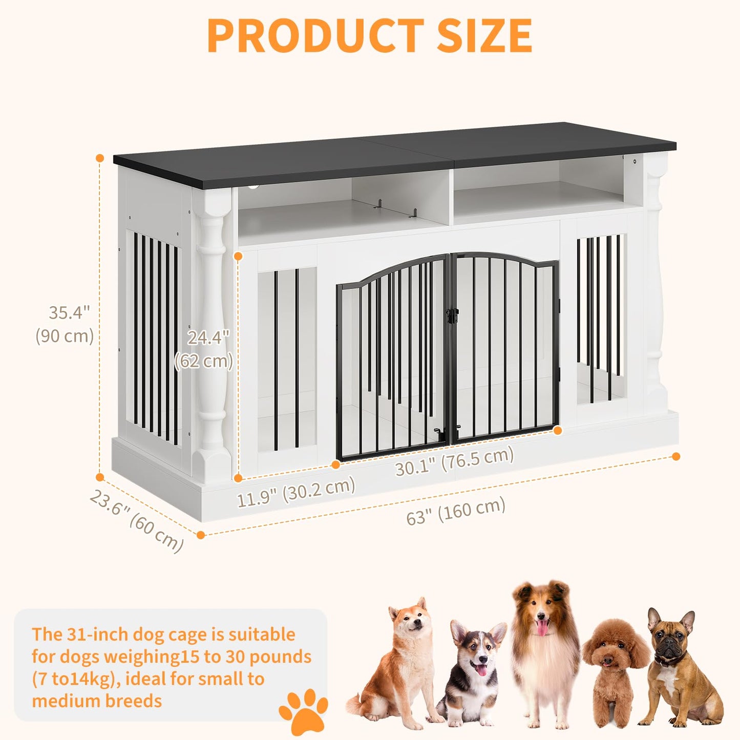 63 Inch Double Dog Crate TV Stand, Heavy Duty Wooden Dog Crate Furniture for 2 Dogs, Dog Kennel Indoor Furniture Ideal for 2 Dogs