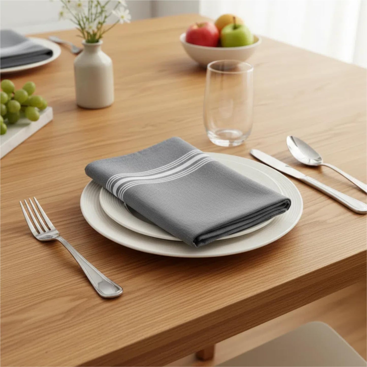 Cloth Napkins Set of 12,Grey Striped Cloth Napkins 18x22 Inch,Polyester Napkins Cloth Washable, Reusable Washable for Fall Christmas Wedding Daily Dining