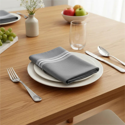 Cloth Napkins Set of 12,Grey Striped Cloth Napkins 18x22 Inch,Polyester Napkins Cloth Washable, Reusable Washable for Fall Christmas Wedding Daily Dining