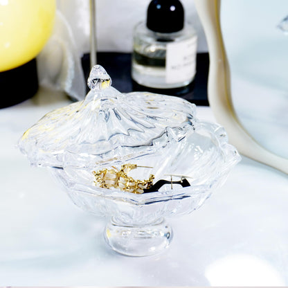 yutrenn Glass Candy Dish with Lid 4oz, Clear Decorative Crystal Bowl with Thick Base – Small Dessert Bowl for Ice Cream, Jewelry, Candies, Nuts, Candle Holder, Party and Table Decor