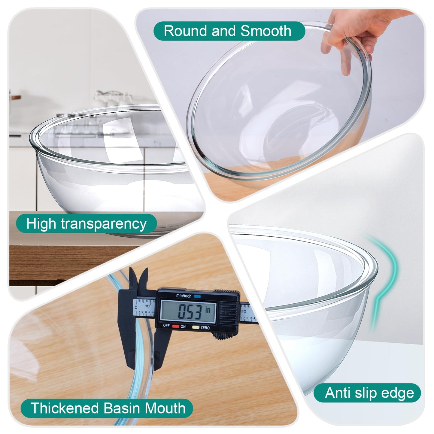 MUUBOOX 6.3 Qt Large Glass Mixing Bowl,12.3" Clear Glass Salad Cooking Bowls For making sourdough Prepping, Mixing, Marinating & Brining Kimchi