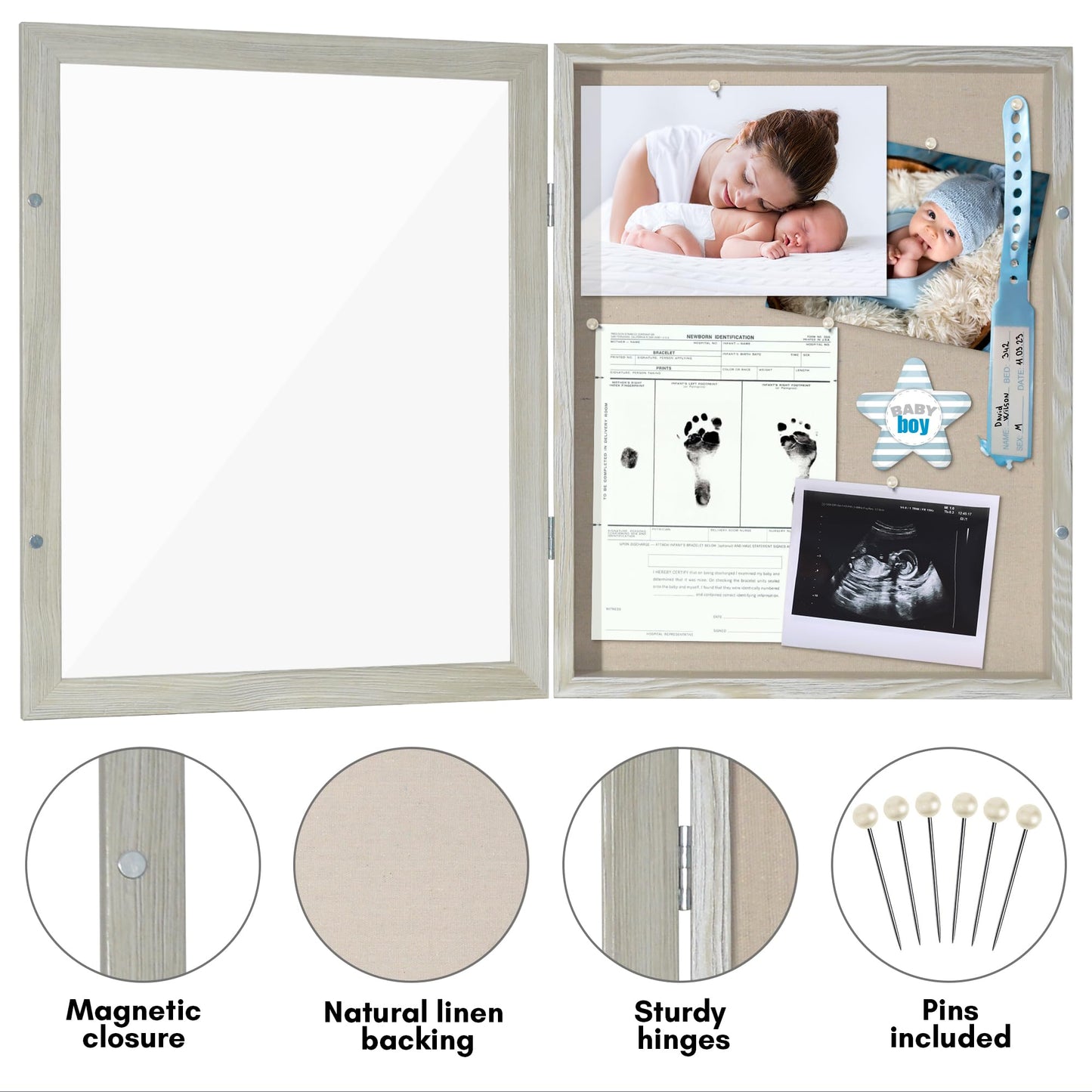 Americanflat Front Opening 11x14 Shadow Box Frame with Shatter-Resistant Glass - Silhouette Collection - Shadow Box Display Case for Tabletop and Wall Display - Grey Wood