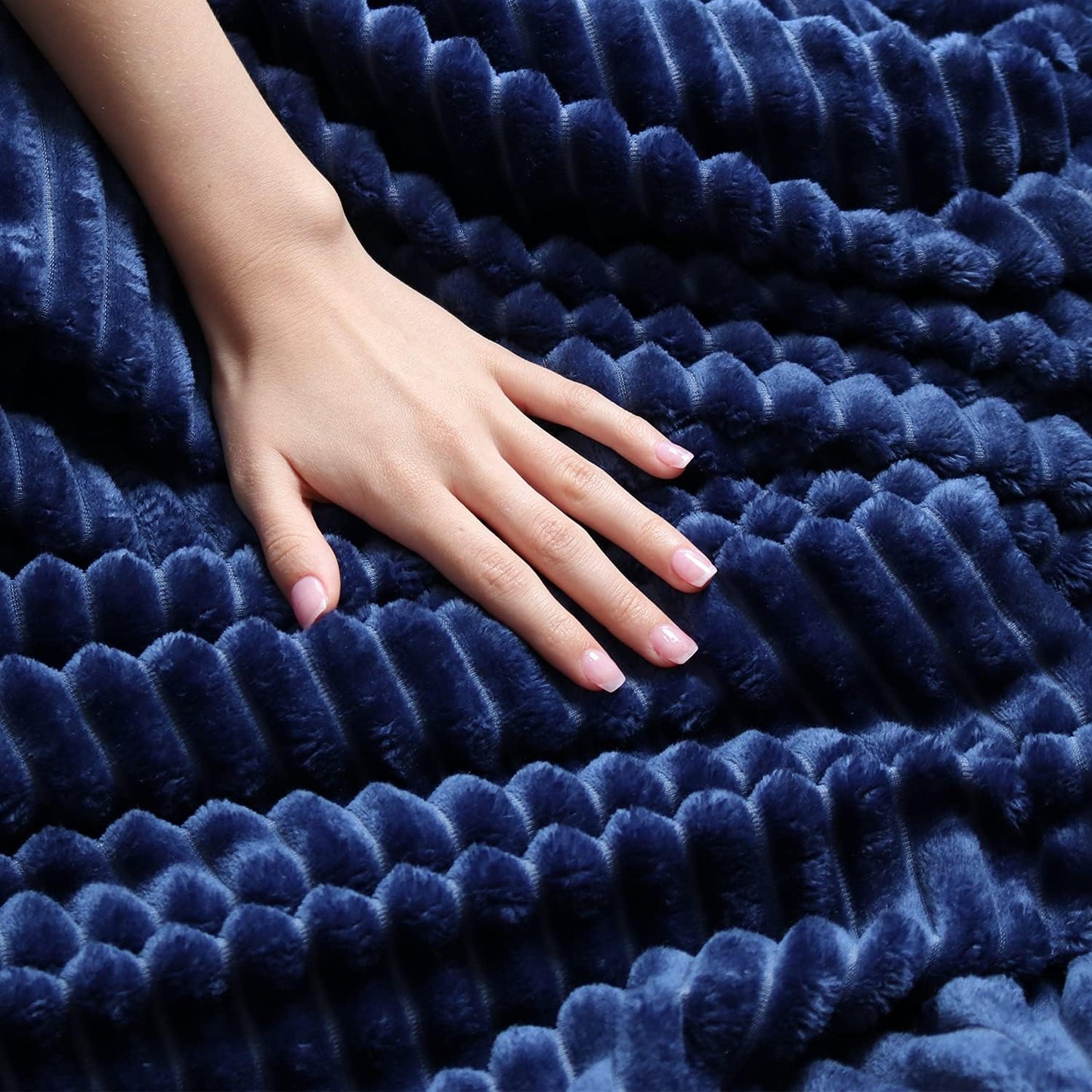 Clara Clark Cut Plush Fleece Throw Blanket, Lightweight Super Soft Fuzzy Luxury Bed Blanket (50x60) Navy Blue