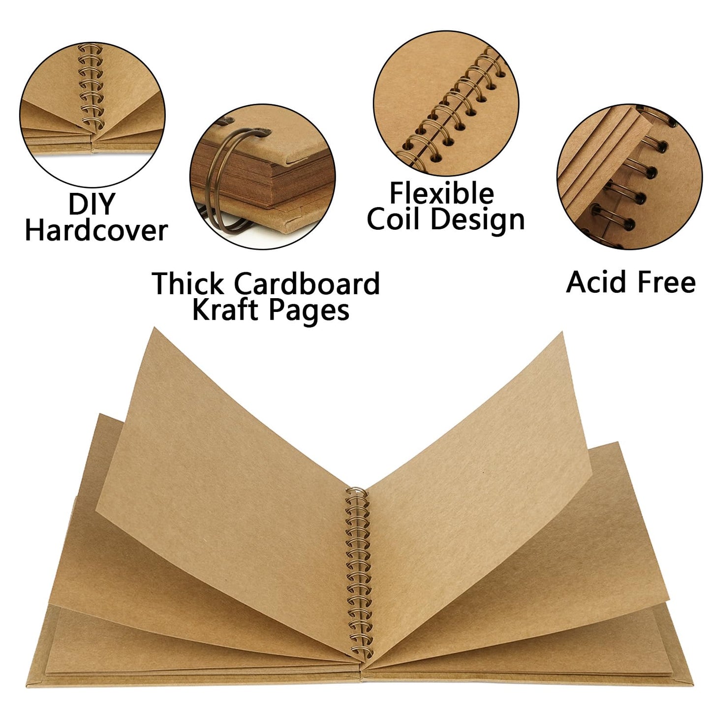 Yopih 8x8 Inch DIY Scrapbook Photo Album, Hardcover Kraft Paper Acid-Free, 20 Sheets (40 Pages), Lay Flat & Cover Customizable Memory Book for Weddings Anniversaries Guest Book Baby Family Travel