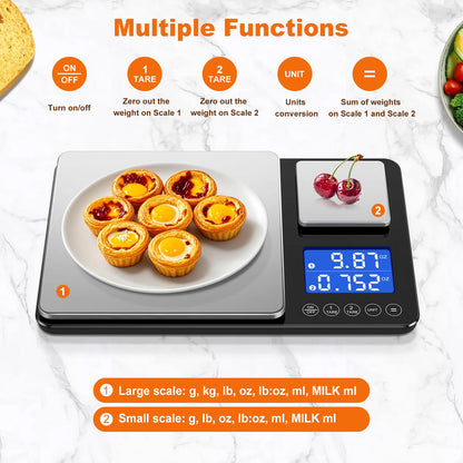 KUAIVO 0.001oz/33lbs Dual Platform Food Kitchen Scales Digital Weight Grams and Ounces, Two Precisions Kitchen Scale for Sourdough Bread, Baking and Cooking with 7 Units Tare, Accumulation Functions