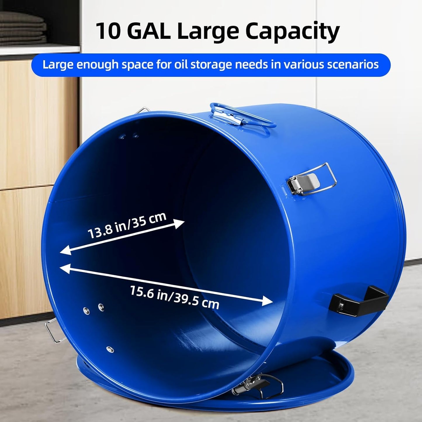 Fryer Grease Bucket, 10 Gal Oil Disposal Caddy, Carbon Steel with Rust-Proof Coating, Oil Transport Container with Lid, Lock Clips, Filter Bag for Hot Cooking Oil Filtering