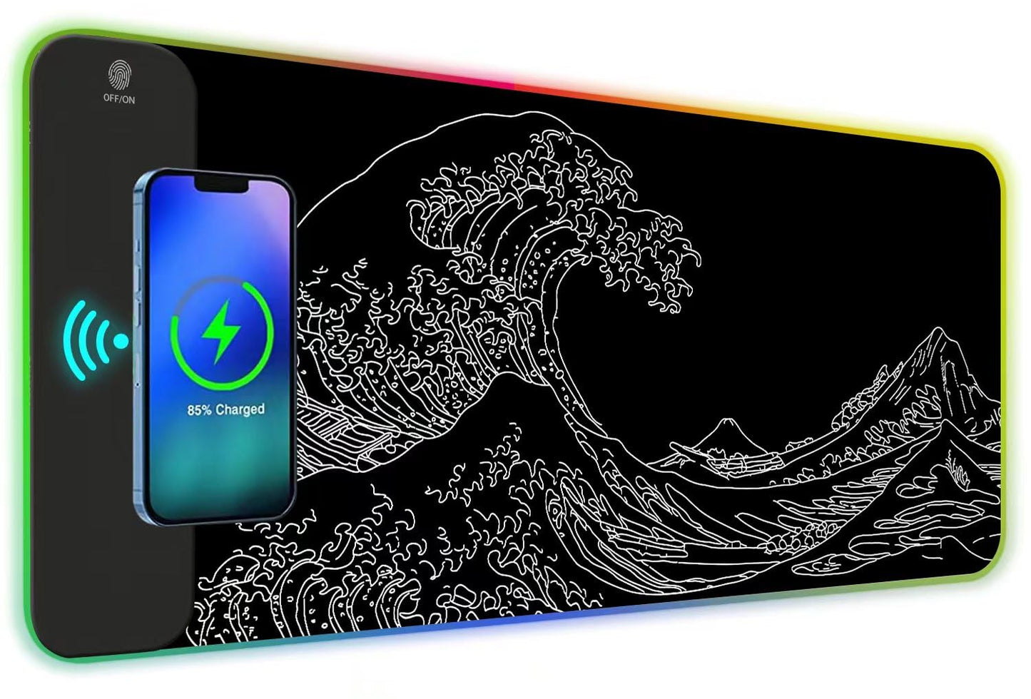 ToLuLu RGB Gaming Wireless Charging Mouse Pad, 5/7.5/10/15W 10 Light Modes LED Mouse Pad Computer Keyboard Mat Mousepad, 800x300x4MM Extended Large Desk Mat for Gaming, MacBook, Laptop, PC, Galaxy