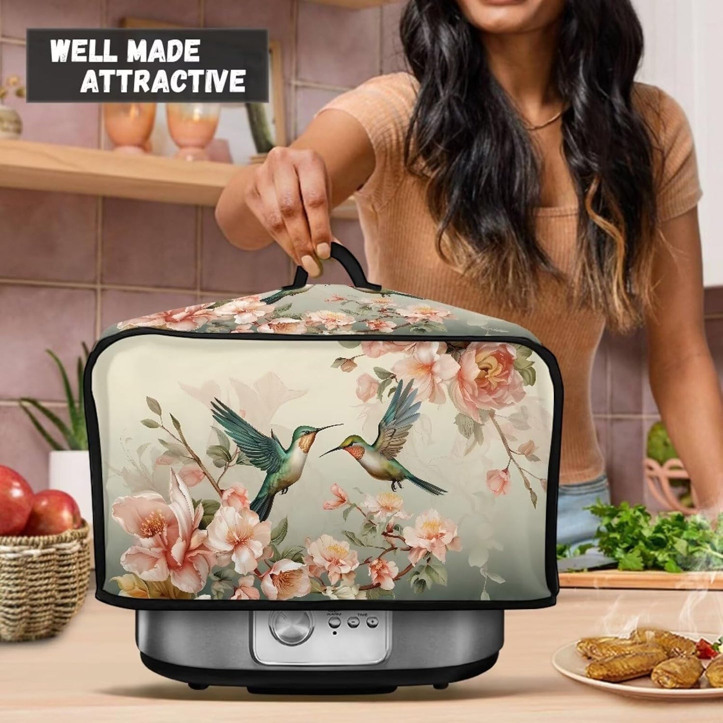 Floral Hummingbird Slow Cooker Cover, Water-Resistant and Machine Washable Rice Cooker Cover