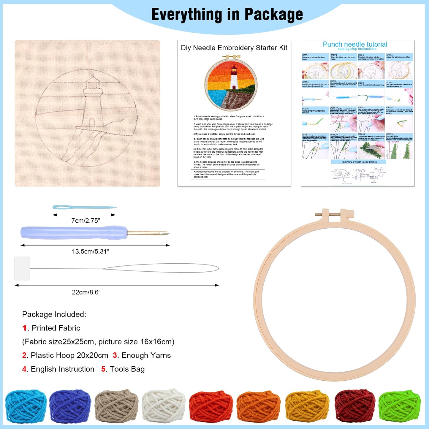 LACHLAND Punch Needle Kit Beginners, Landscape Stitching Kit for Adults&Teens DIY Embroidery Starter Craft with Yarn Needle Tool Easy Hobby Home Decor Gifts for Craft Lover (Lighthouse)