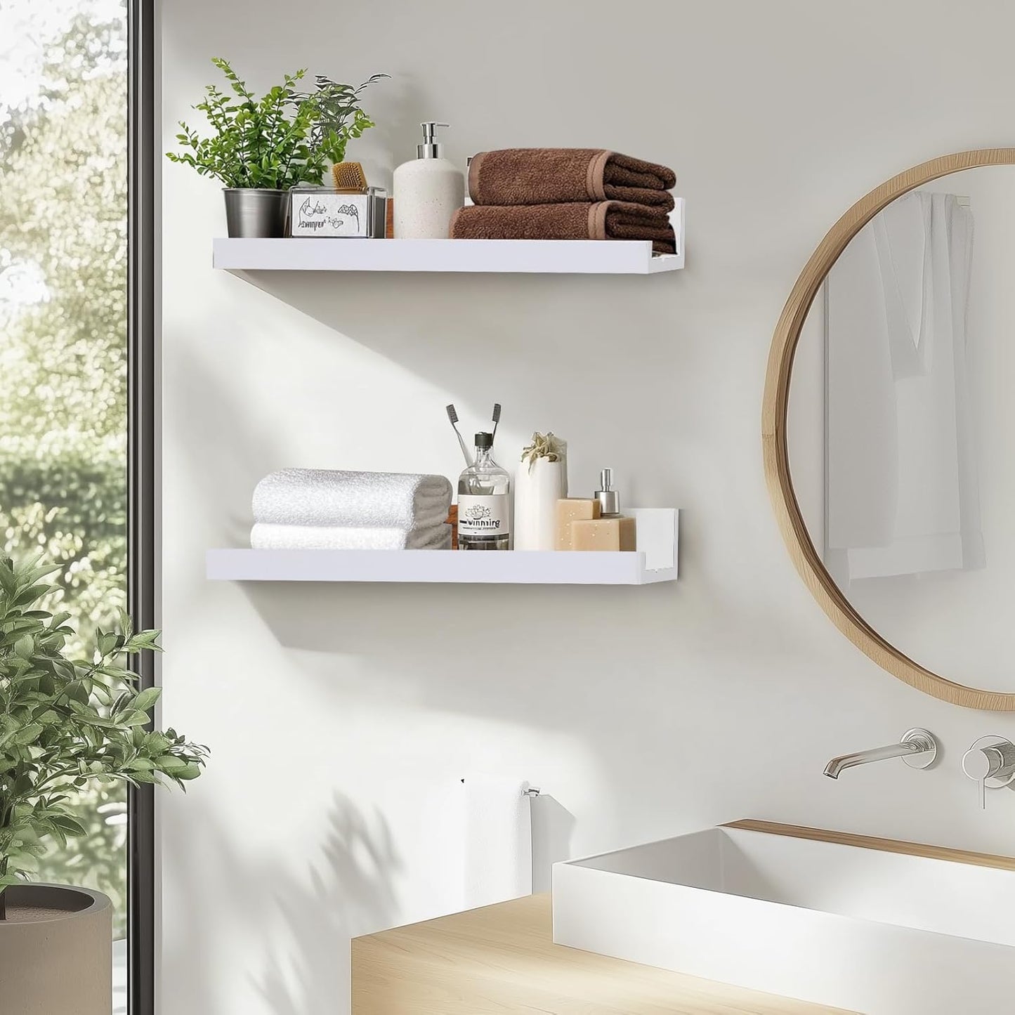 12" Set 2 Muzilife Small Floating Wall Ledge Shelves with Lip - of Wood Floating Shelves - White Wall Mounted Picture