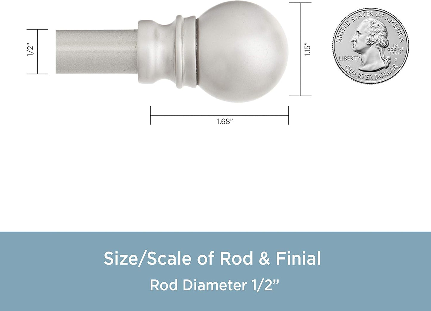 Kenney KN55971 Davenport Ball End Petite Café Curtain Rod, 48-86" Adjustable, Brushed Nickel Finish