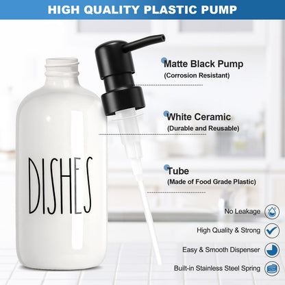 ALPIRIRAL Dish Soap Dispenser for Kitchen, Ceramic Dish Soap Dispenser with Sponge Holder, White Dispenser Set with Tray, 3 in 1 Countertop Sink Organizer, Farmhouse Modern Kitchen Decor