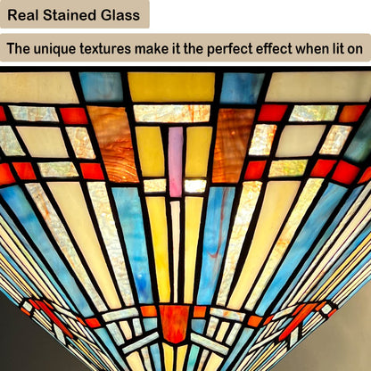 COTOSS Tiffany Pendant Light Fixtures,22" Wide Stained Glass Inverted Ceiling Pendant for Dining Room,Antique Style 3 Lights Hanging Lamp for Living Room Kitchen Entryway