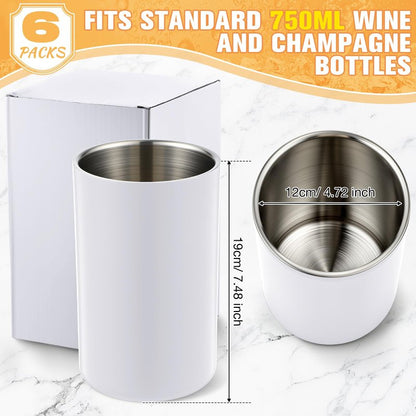 Potchen 6 Pack Wine Chiller Bucket Wine Bottles Cooler Bulk, Stainless Steel Double Wall Insulated Champagne Ice Bucket for Parties,Fits for 750 ml Bottles (White)